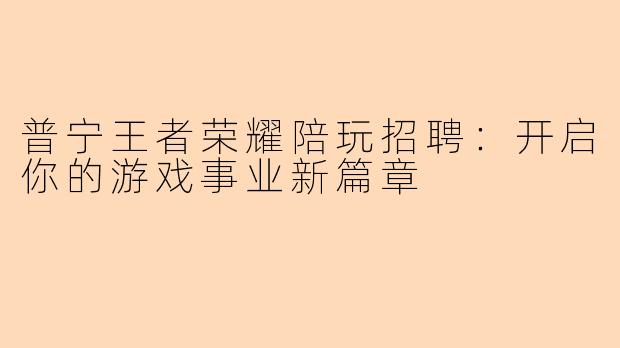 普宁王者荣耀陪玩招聘：开启你的游戏事业新篇章