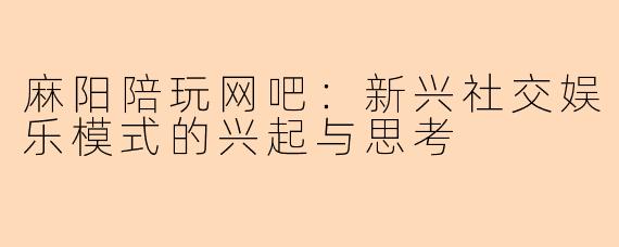 麻阳陪玩网吧：新兴社交娱乐模式的兴起与思考