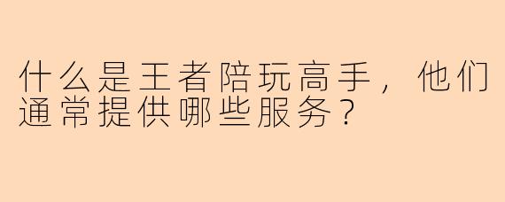 什么是王者陪玩高手，他们通常提供哪些服务？