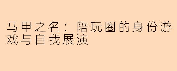 马甲之名：陪玩圈的身份游戏与自我展演