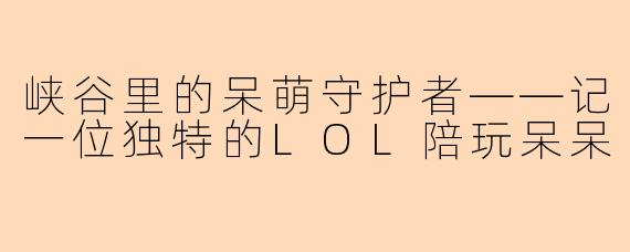 峡谷里的呆萌守护者——记一位独特的LOL陪玩呆呆