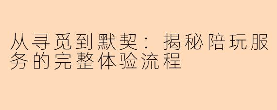 从寻觅到默契：揭秘陪玩服务的完整体验流程