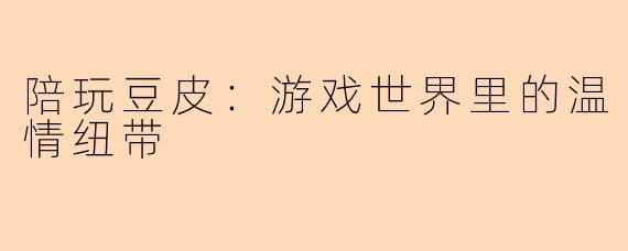 陪玩豆皮:游戏世界里的温情纽带