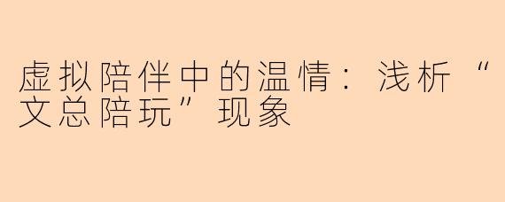 虚拟陪伴中的温情：浅析“文总陪玩”现象