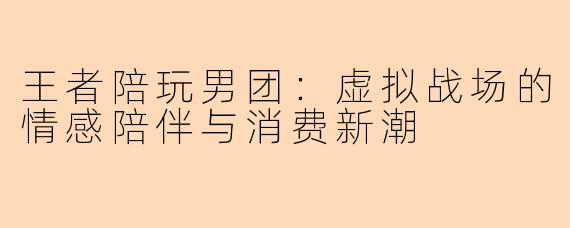王者陪玩男团：虚拟战场的情感陪伴与消费新潮