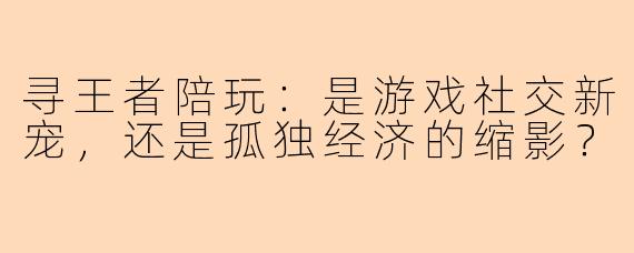 寻王者陪玩:是游戏社交新宠,还是孤独经济的缩影?