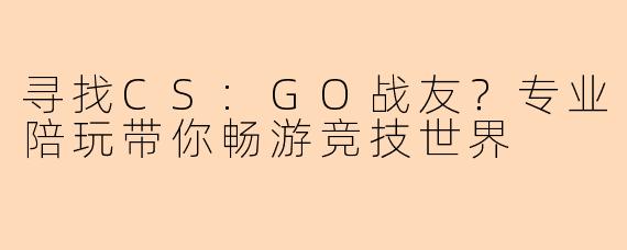 寻找CS:GO战友?专业陪玩带你畅游竞技世界