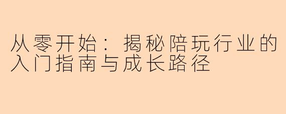 从零开始：揭秘陪玩行业的入门指南与成长路径