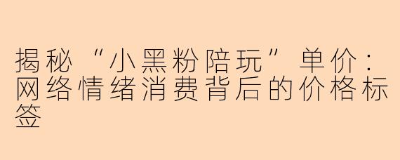 揭秘“小黑粉陪玩”单价：网络情绪消费背后的价格标签
