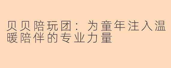 贝贝陪玩团：为童年注入温暖陪伴的专业力量