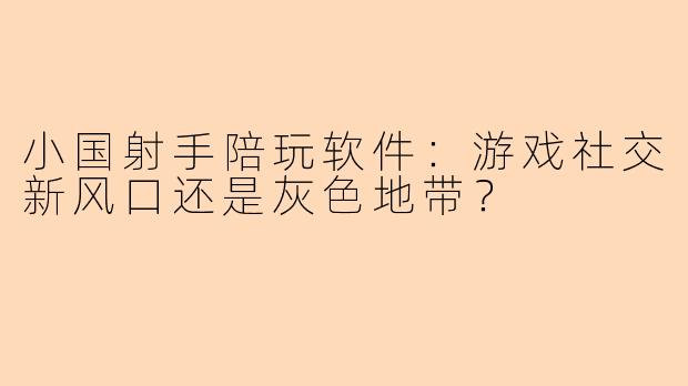 小国射手陪玩软件：游戏社交新风口还是灰色地带？