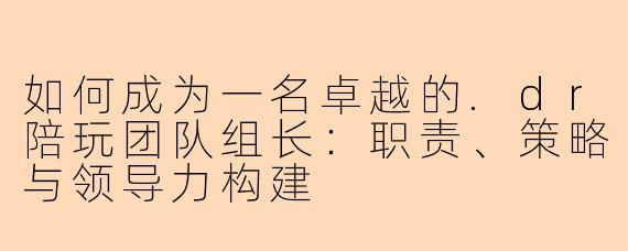 如何成为一名卓越的.dr陪玩团队组长:职责、策略与领导力构建