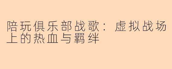 陪玩俱乐部战歌:虚拟战场上的热血与羁绊