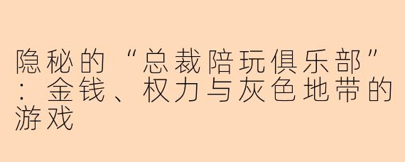 隐秘的“总裁陪玩俱乐部”：金钱、权力与灰色地带的游戏