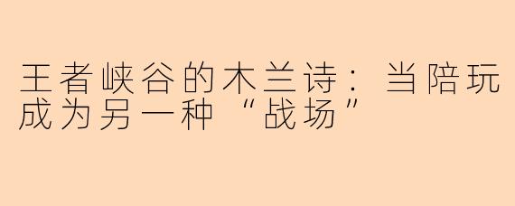 王者峡谷的木兰诗：当陪玩成为另一种“战场”