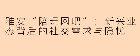 雅安“陪玩网吧”:新兴业态背后的社交需求与隐忧