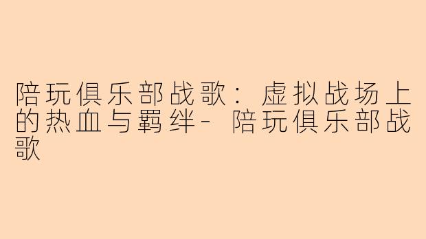 陪玩俱乐部战歌:虚拟战场上的热血与羁绊-陪玩俱乐部战歌