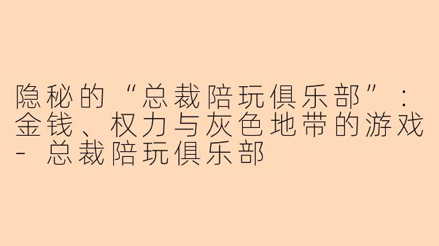 隐秘的“总裁陪玩俱乐部”：金钱、权力与灰色地带的游戏-总裁陪玩俱乐部
