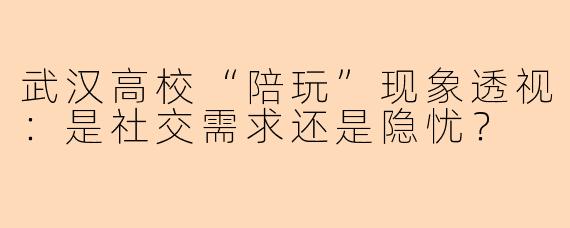 武汉高校“陪玩”现象透视：是社交需求还是隐忧？