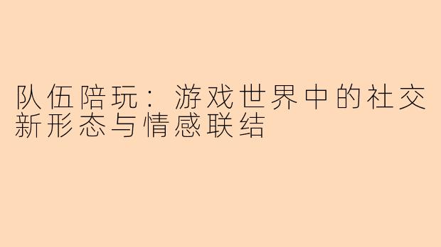 队伍陪玩：游戏世界中的社交新形态与情感联结