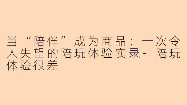 当“陪伴”成为商品：一次令人失望的陪玩体验实录-陪玩体验很差