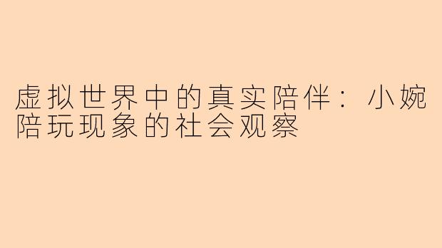 虚拟世界中的真实陪伴:小婉陪玩现象的社会观察