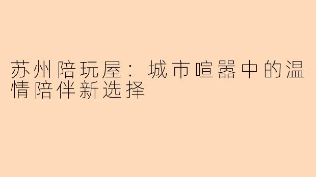 苏州陪玩屋：城市喧嚣中的温情陪伴新选择