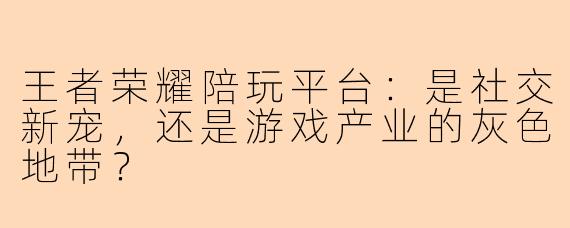 王者荣耀陪玩平台：是社交新宠，还是游戏产业的灰色地带？