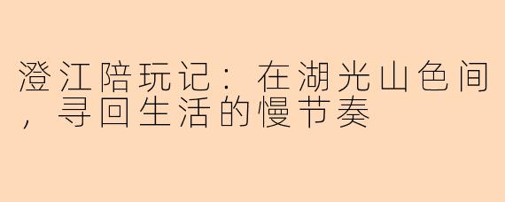 澄江陪玩记：在湖光山色间，寻回生活的慢节奏
