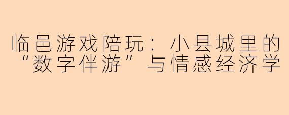 临邑游戏陪玩：小县城里的“数字伴游”与情感经济学