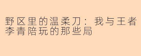 野区里的温柔刀：我与王者李青陪玩的那些局