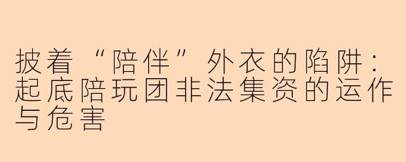 披着“陪伴”外衣的陷阱：起底陪玩团非法集资的运作与危害
