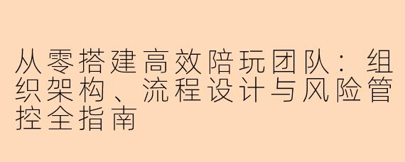 从零搭建高效陪玩团队：组织架构、流程设计与风险管控全指南