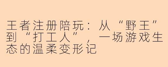 王者注册陪玩：从“野王”到“打工人”，一场游戏生态的温柔变形记