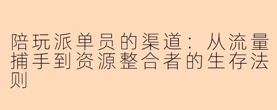陪玩派单员的渠道：从流量捕手到资源整合者的生存法则