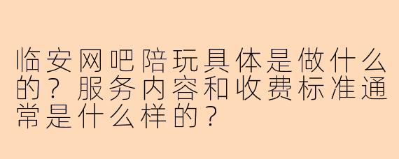 临安网吧陪玩具体是做什么的？服务内容和收费标准通常是什么样的？