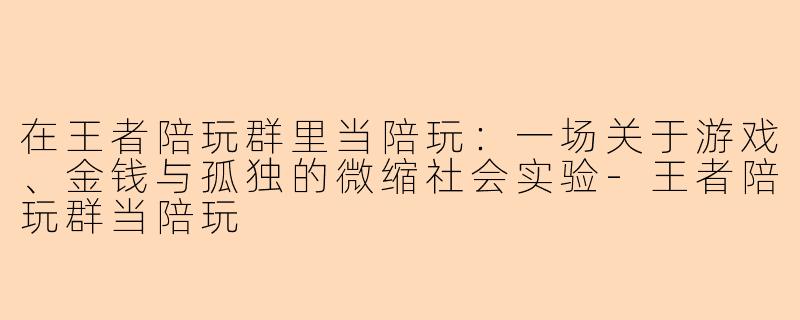 在王者陪玩群里当陪玩：一场关于游戏、金钱与孤独的微缩社会实验