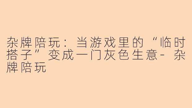 杂牌陪玩：当游戏里的“临时搭子”变成一门灰色生意
