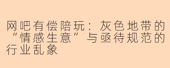 网吧有偿陪玩：灰色地带的“情感生意”与亟待规范的行业乱象
