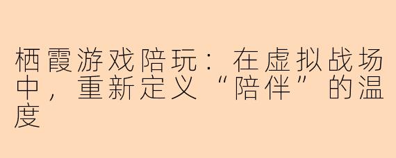 栖霞游戏陪玩：在虚拟战场中，重新定义“陪伴”的温度