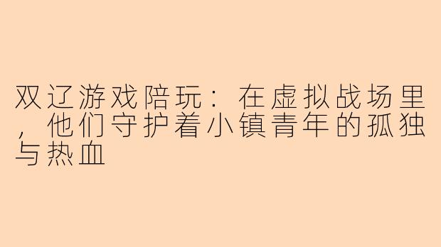双辽游戏陪玩：在虚拟战场里，他们守护着小镇青年的孤独与热血