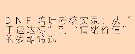 DNF陪玩考核实录：从“手速达标”到“情绪价值”的残酷筛选