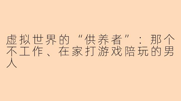 虚拟世界的“供养者”：那个不工作、在家打游戏陪玩的男人