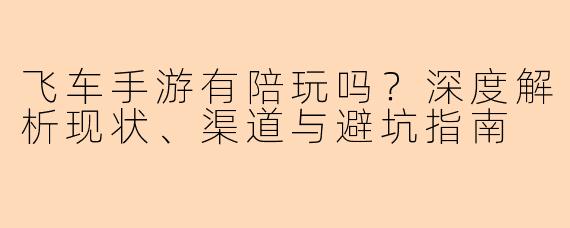 飞车手游有陪玩吗？深度解析现状、渠道与避坑指南