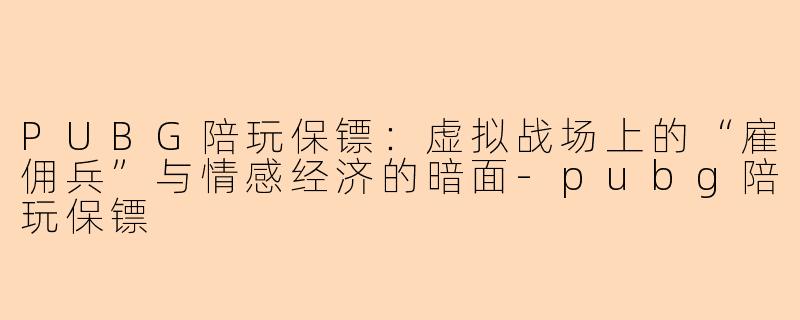 PUBG陪玩保镖：虚拟战场上的“雇佣兵”与情感经济的暗面