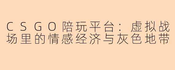 CSGO陪玩平台：虚拟战场里的情感经济与灰色地带