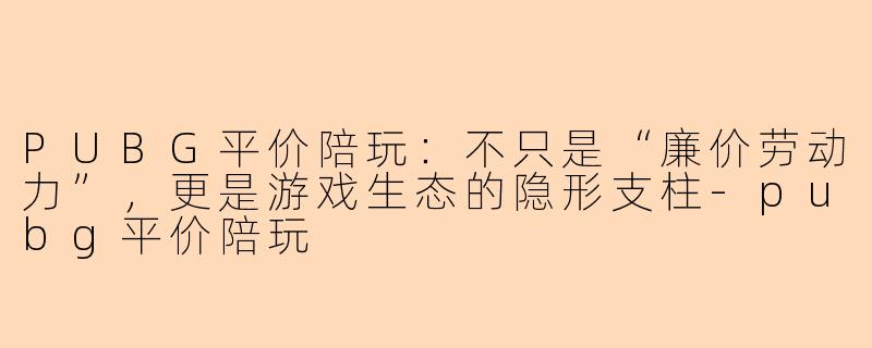 PUBG平价陪玩：不只是“廉价劳动力”，更是游戏生态的隐形支柱