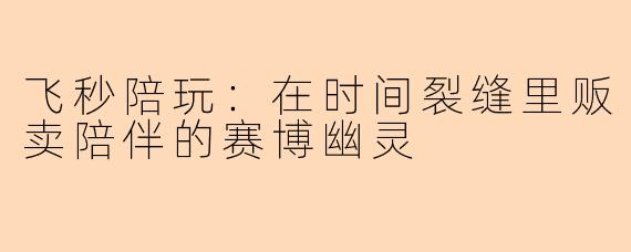 飞秒陪玩：在时间裂缝里贩卖陪伴的赛博幽灵
