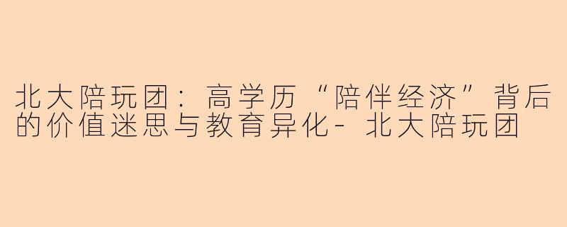 北大陪玩团：高学历“陪伴经济”背后的价值迷思与教育异化