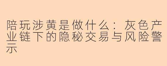 陪玩涉黄是做什么：灰色产业链下的隐秘交易与风险警示